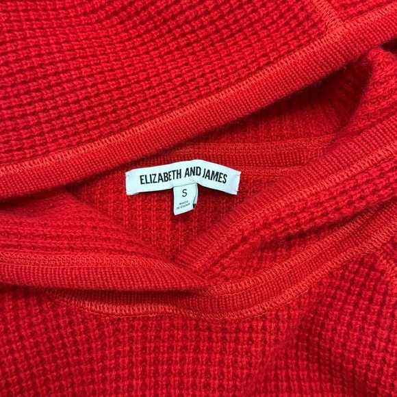 Elizabeth and James Tristan Hooded Waffle Knit 100% Cashmere Sweater, Red size S - Picture 8 of 10